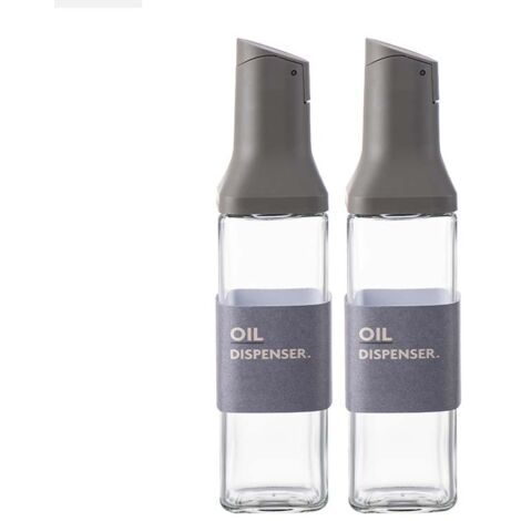 Lot de 2 bouteilles d'huile en verre auto ouverture/fermeture, verseur cuisine pour huile d'olive, vinaigre, sauce soja, gris foncé