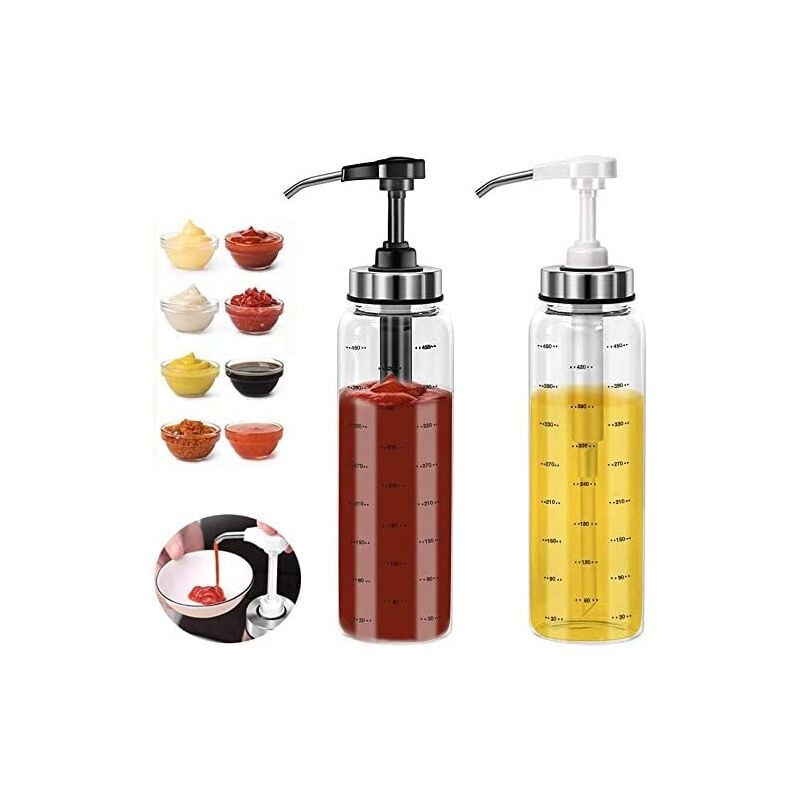 Jusch - Lot de 2 bouteilles en verre distributrices d'huile d'olive de 500 ml, sans goutte, sans plomb, ketchup, vinaigrette, miel, huile