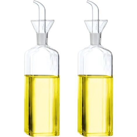Lot de 2 bouteilles en verre pour huile d'olive, vinaigre, doseur avec bec verseur pour cuisine et barbecue (500 ml)
