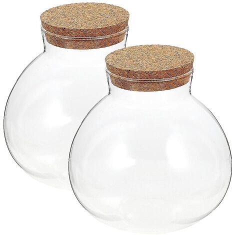 Lot de 2 bouteilles en verre transparentes scellées pour terrarium, bocaux en verre sphériques écologiques pour micropaysages.