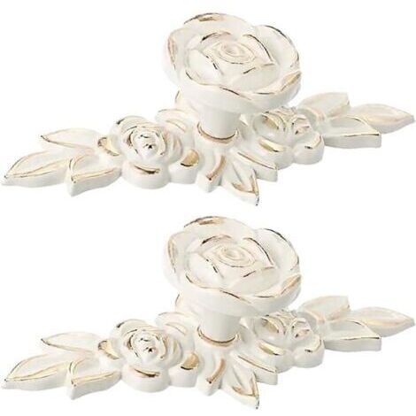 Lot de 2 boutons de meuble vintage en alliage de zinc – Poignées en forme de rose 3D – Vis de montage incluses – Finition dorée