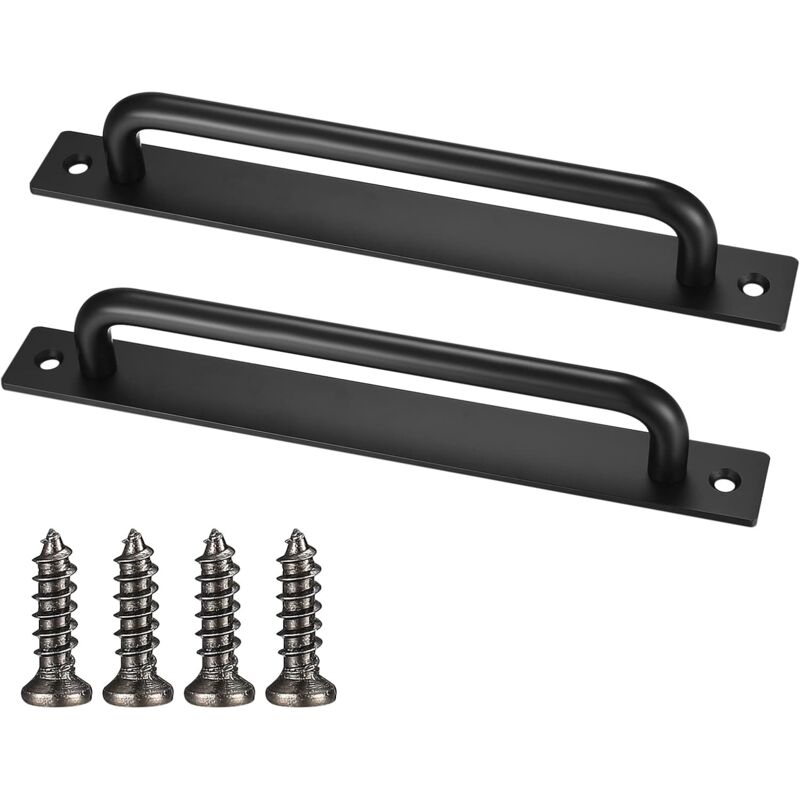 Lot de 2 boutons de porte de grange, boutons de porte coulissante noirs, boutons de porte robustes avec vis, boutons de porte d'armoire en aluminium