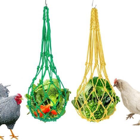 Lot de 2 brochettes et sacs pour poulet et légumes – Sac filet à suspendre pour poulet, légumes, fruits, poulet, friandises, poulet, sac à jouets à suspendre, sac d'alimentation pour poules，KoleZy
