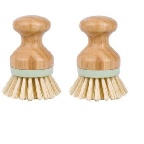 Lot de 2 Brosse à Paume en Bambou, Brosse à Récurer pour Nettoyage des Vaisselle Casseroles Plates Éviers de Cuisine