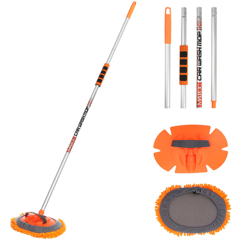 Lot de 2 Brosse de Lavage Voiture à Long Manche avec Chenille Microfibre Balai Brosse Nettoyage Voiture avec Poignée Rotative pour Auto Camping-Car