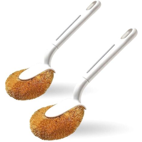 Lot de 2 brosses à casseroles en fibre de coco naturelle pour le nettoyage --