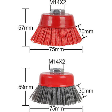 Lot de 2 brosses à filament en nylon de 7,6 x 1,6 cm - 11 pour meuleuse d'angle, kit de brosses en nylon 12 500 tr/min pour enlever la rouille, la corrosion, la peinture, le grain 80, 120,