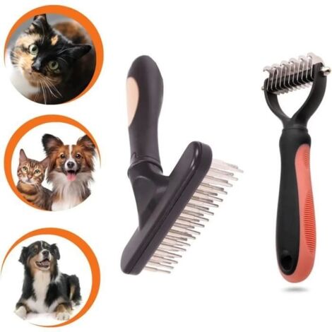 Lot de 2 brosses Chien et Chat à Poil Long, Brosse Anti Poils Chien et Chat, Peigne pour Le Soin des Animaux
