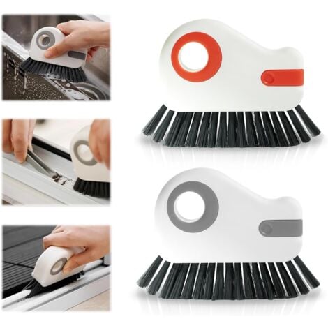 Lot de 2 brosses de nettoyage 2 en 1 pour rail de fenêtre, brosse de nettoyage multifonction à poils durs avec grattoir caché, brosse de nettoyage de joints pour rail de porte coulissante