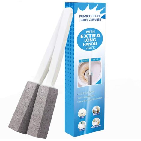 Lot de 2 brosses de nettoyage de toilettes en pierre ponce avec long manche pour le nettoyage de la salle de bain et de la cuisine.