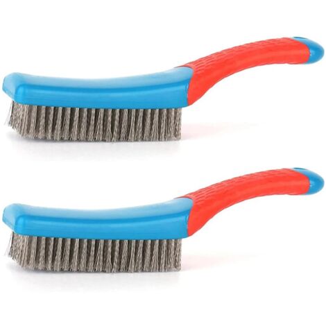 Lot de 2 brosses métalliques en acier inoxydable avec poignée en caoutchouc pour nettoyer la rouille, les scories de soudure, les forets de grille de barbecue en bois