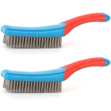 Lot de 2 brosses métalliques en acier inoxydable avec poignée en caoutchouc pour nettoyer la rouille, les scories de soudure, les forets de grille de barbecue en bois
