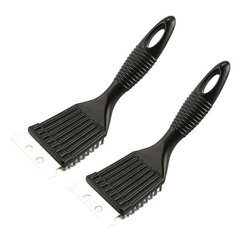 Linghhang - Lot de 2 brosses pour gril de 20,3 cm (noires), brosse de nettoyage pour gril avec spatule - black