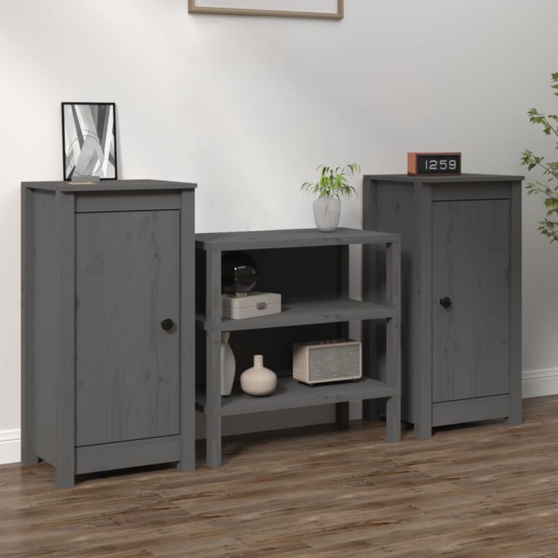Lot de 2 Buffets Bahut Meubles de rangement Commode Gris 40x35x80 cm Bois massif de pin BV702823
