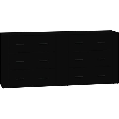 Lot de 2 Buffets, Commode Armoire Luxueux, pour Salon Chambre Entrée Cuisine, noir bois d'ingénierie OIB6636E - Noir