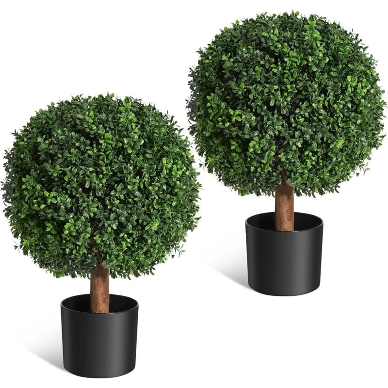 Lot de 2 buis artificiels en forme de boule de buis artificiel de 60 cm de long, décoration d'intérieur ou d'extérieur