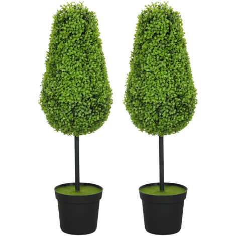 Lot de 2 buis artificiels en forme de larme, 90 cm, plantes en plastique en pot, décoration moderne