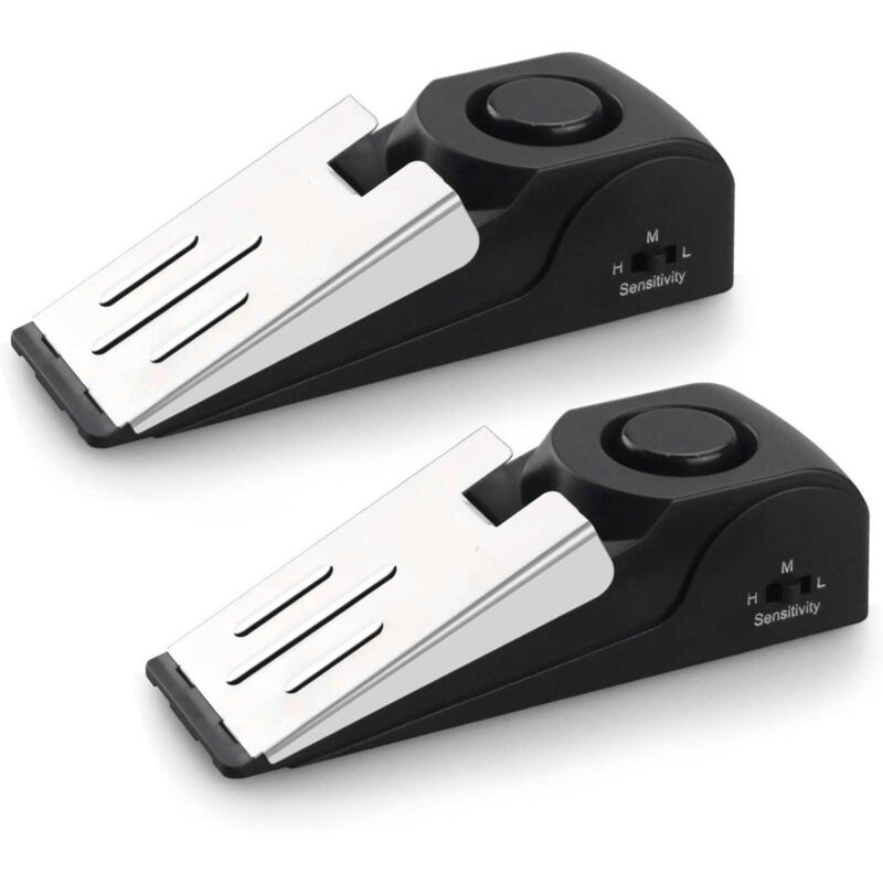 Lot de 2 butées de porte avec alarme de sécurité 120 dB, sirène de butée de porte à cale-pied, dispositifs de sécurité pour voyage, appartement,