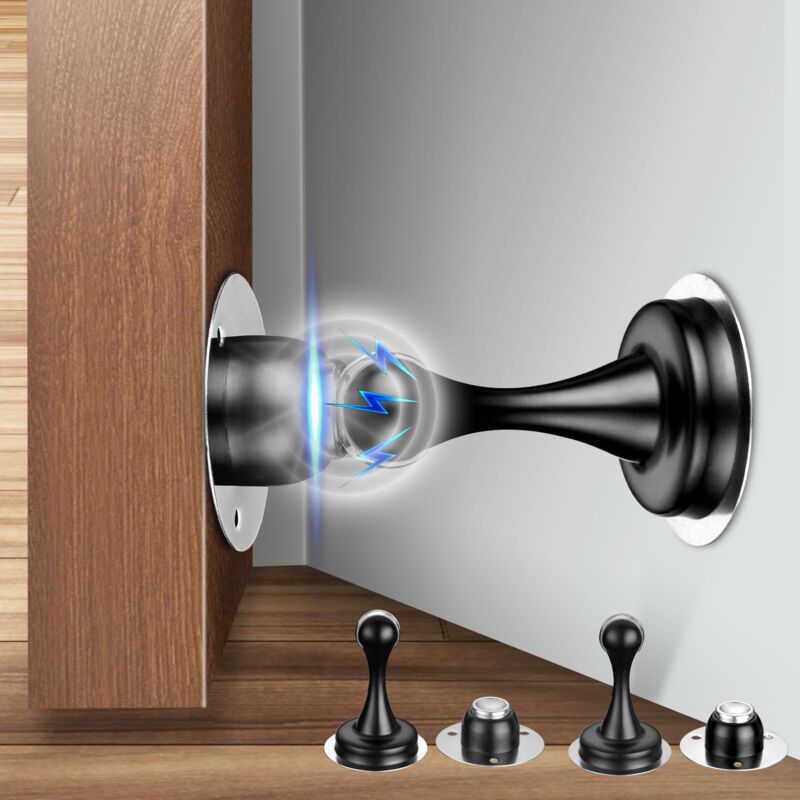 Lot de 2 Butées de porte Magnétiques, cales de Porte Intérieures pour Plinthes, Butées de Porte au sol avec loquet Auto-adhésif 3M, vis Dissimulées,