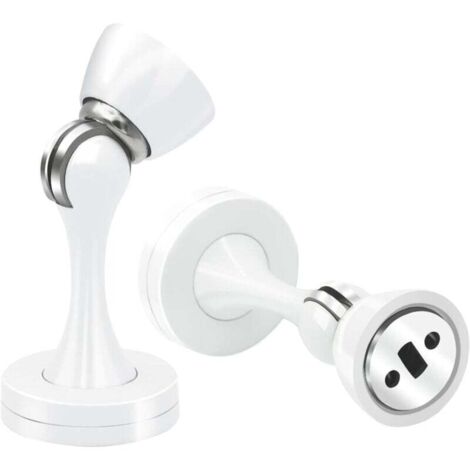 Lot de 2 butées de porte magnétiques en acier inoxydable pour plinthes, fixation murale, support de porte magnétique blanc très résistant pour maintenir la porte ouverte