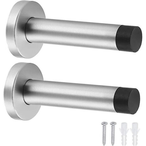 Lot de 2 butées de porte murales  Butées de porte robustes en acier inoxydable avec tampon en caoutchouc  Butées de porte avec vis et chevilles pour l'intérieur, pour protéger les murs