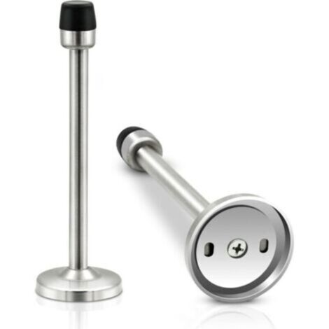 Lot de 2 butées de porte murales en acier inoxydable chromé robuste de  en caoutchouc brossé pour plinthes, butées de porte extra longues avec tampon pare-chocs, protection murale argentée