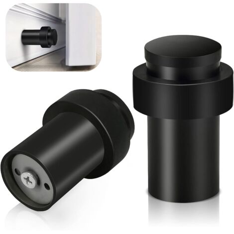 Lot de 2 butées de porte noires robustes en acier inoxydable moderne pour butées de porte - Protection murale décorative en caoutchouc massif - Pour plinthes