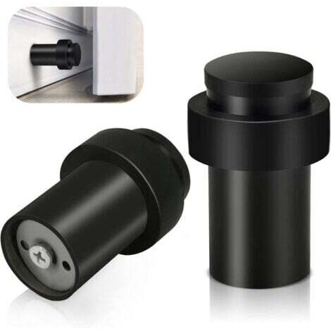 Lot de 2 butées de porte noires très résistantes en acier inoxydable - Protection murale décorative en caoutchouc solide pour plinthes - 65 mm