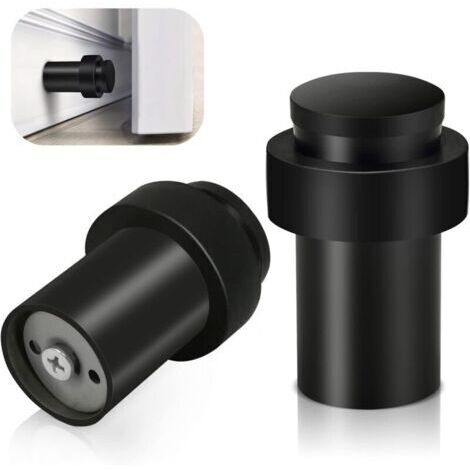 Lot de 2 butées de porte noires très résistantes en acier inoxydable - Protection murale décorative en caoutchouc solide pour plinthes - 65 mm