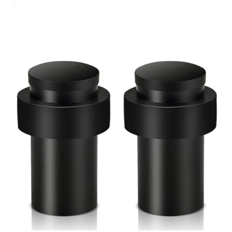 Lot de 2 butées de porte robustes en acier inoxydable pour plinthes, butées de porte modernes en caoutchouc noir avec amortisseur sonore