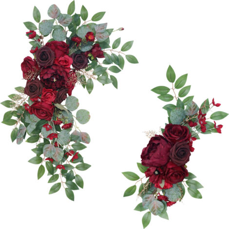 Lot de 2 Butins de Fleurs de Pivoine, Linteau de Porte de Simulation pour la Décoration Murale de la Porte D'entrée de la Maison de Fête de Mariage (211111XU02)