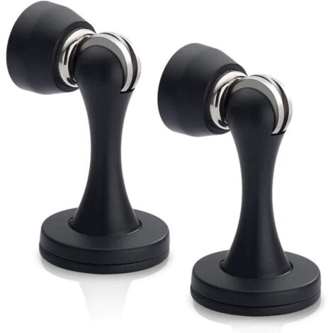 Lot de 2 Butoir de porte magnétique noir en nickel satiné brossé fixation murale