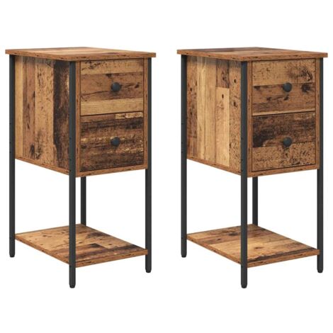 Lot de 2 Cabinet de chevet，Table de chevet，Table de nuit avec tiroir Bois ancien 32 x 42 x 70 cm CFW477944