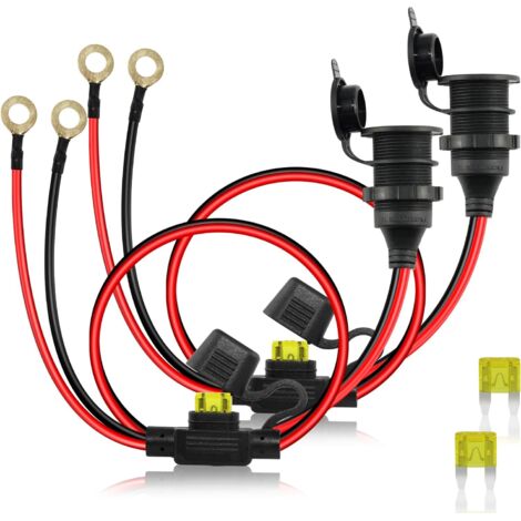 Lot de 2 Câble Allume-cigare,Filetage Fixe,Étanche,Borne O 8mm,Véhicule 12V 24V