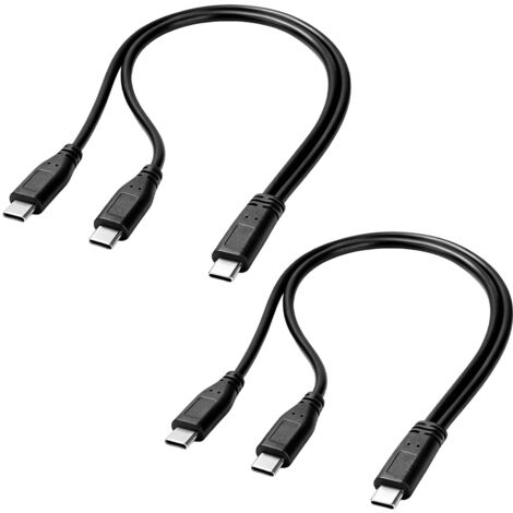 Lot de 2 Câble de Charge Double USB C 5V 3A, Répartiteur Type-C vers Double Type-C, Câble USB C Y Splitter 30 CM pour Ordinateur Portable Tablette Smartphone et Powerbank, Recharge Uniquement