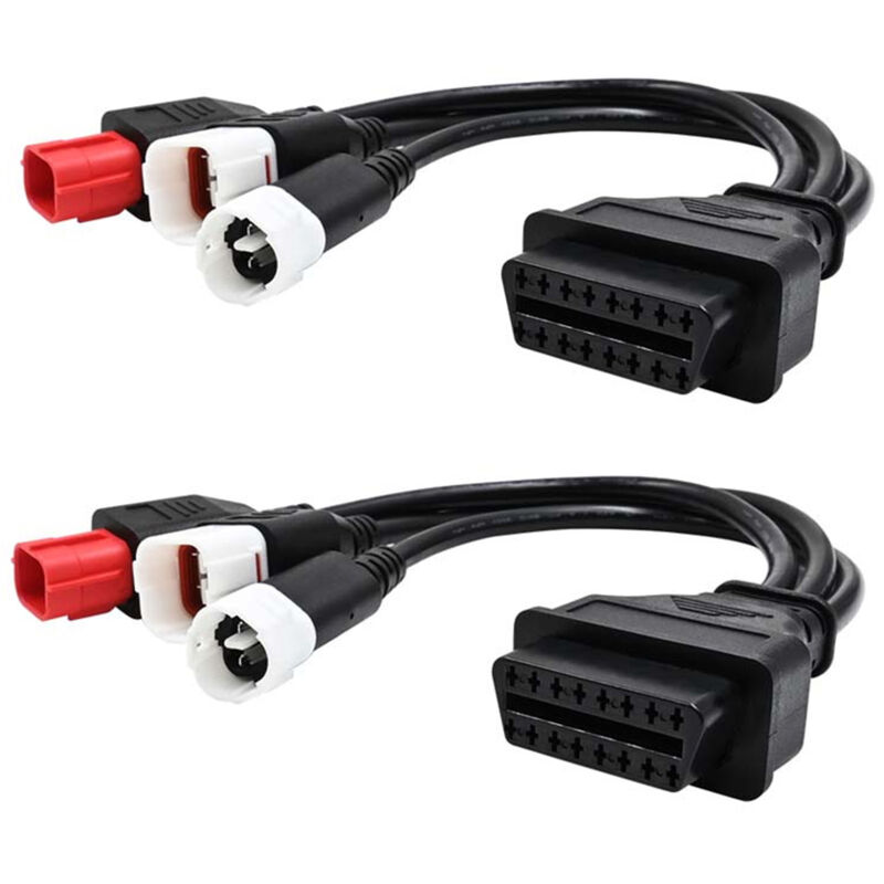 Lot de 2 câbles adaptateur pour scanner de moto Plug and Play 3 broches 4 broches pour Yamaha 6 broches pour Honda vers 16 broches obd 2 câble