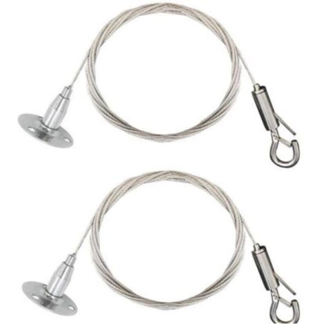 - Lot de 2 câbles en acier inoxydable avec serrage automatique - Crochet à verrouillage suspendu et disque - Pour suspendre soi-même une pancarte lumineuse,une lampe - 2m - Maximum 30