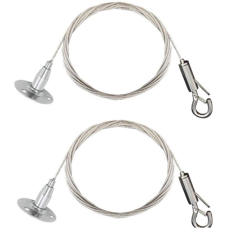 - Lot de 2 câbles en acier inoxydable avec serrage automatique - Crochet à verrouillage suspendu et disque - Pour suspendre soi-même une pancarte