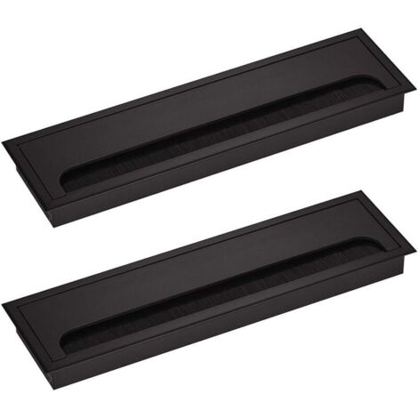 Lot de 2 cache-câbles rectangulaires 80 x 280 mm pour installation encastrée sur bureau, organiseur de câbles pour mobilier de bureau, cache-câbles en aluminium anodisé noir, gestion des câbles