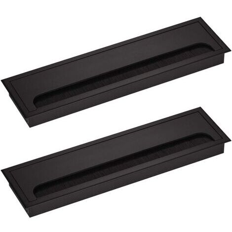Lot de 2 cache-câbles rectangulaires 80 x 280 mm pour installation encastrée sur bureau, organiseur de câbles pour mobilier de bureau, cache-câbles en aluminium anodisé noir, gestion des câbles