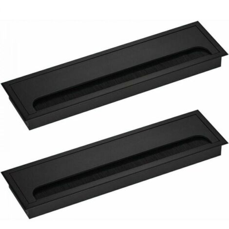 Lot de 2 cache-câbles rectangulaires, fil, 80 x 280 mm, pour passage de câbles encastré sur bureau, table, meuble, organiseur de câbles en aluminium noir