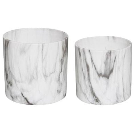 Lot de 2 Cache-Pots "Effet Marbre" 14cm Noir & Blanc