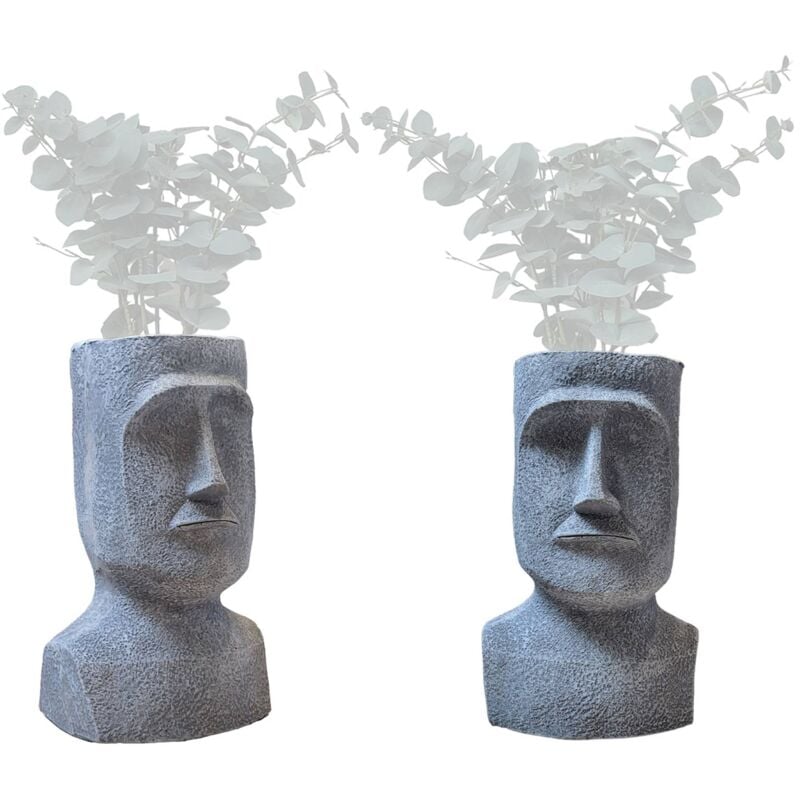 Sweeek - Lot de 2 cache-pots figurine Aztèque. porte plante statuette en magnesia H42cm - Gris