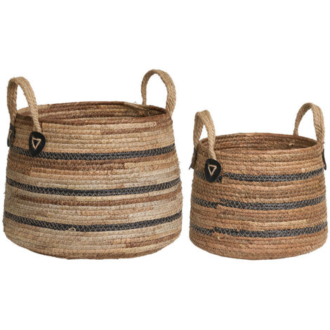 Lot de 2 cache-pots paniers en feuilles de bananier naturel et noir