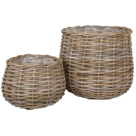 Lot de 2 cache-pots ronds 27 et 38 cm en rotin naturel
