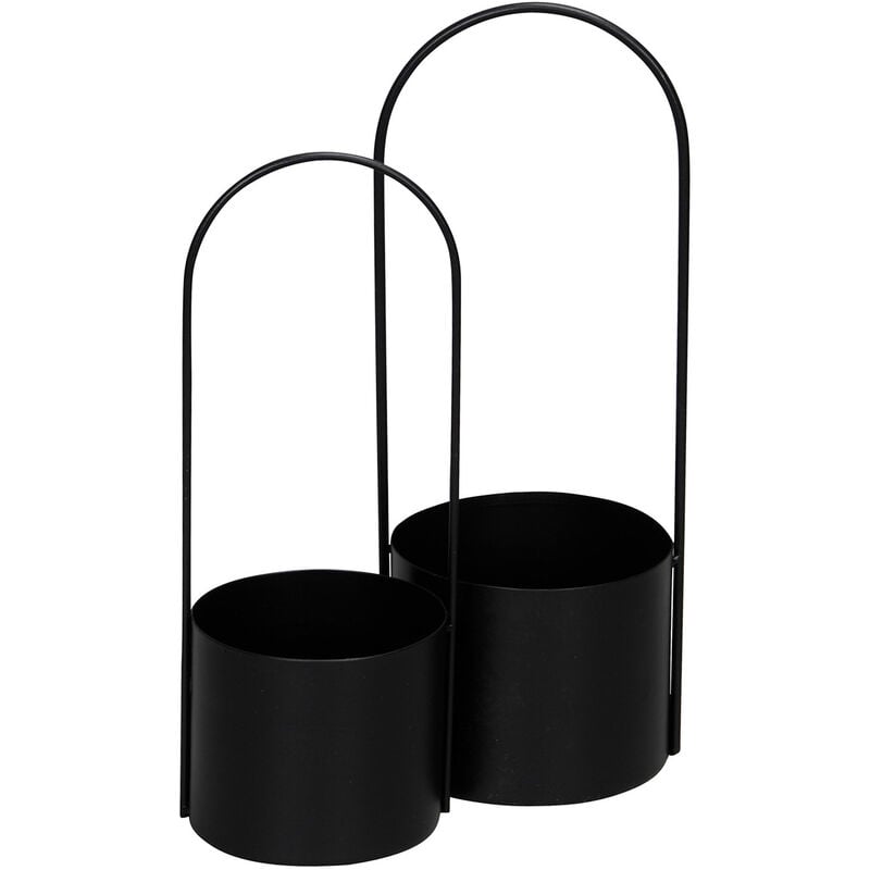 Lot de 2 cache-pots suspendus en métal - 42 / 37 cm - Panier suspendu noir pour l'intérieur