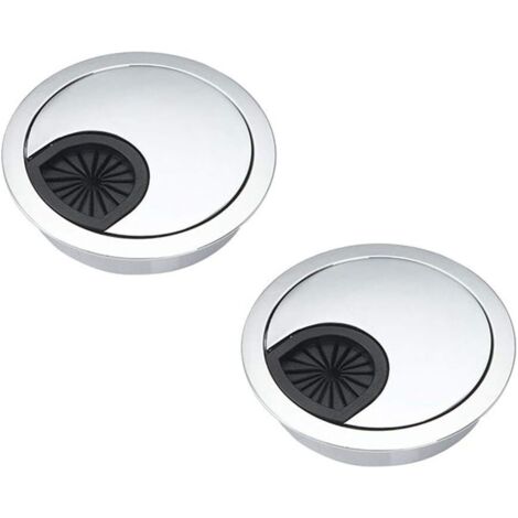 Lot de 2 cache-presse-câbles ronds encastrés en alliage de zinc, Ø60 mm, pour mobilier de bureau, table, bureau d'ordinateur, finition brossée.