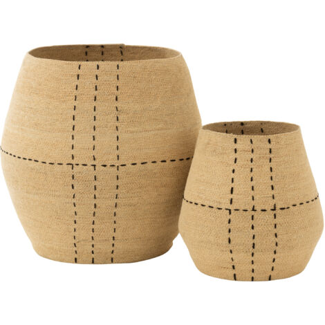 Lot de 2 caches-pot en jonc de mer naturel et noir - JONKA