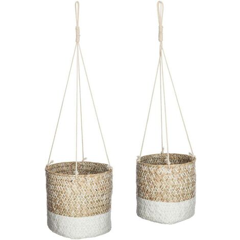 Lot de 2 caches pot seagrasse etnik - Atmosphera créateur d'intérieur - Blanc