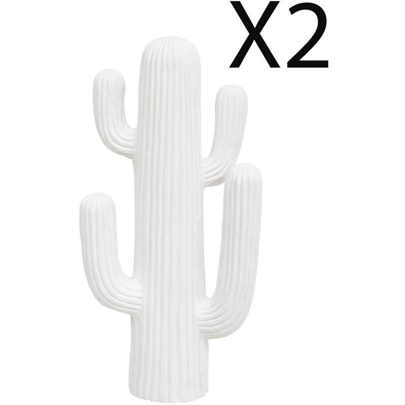 Lot de 2 Cactus décoratifs, décorations d'extérieur coloris blanc - Longueur 28 x Profondeur 14,5 x Hauteur 57 cm